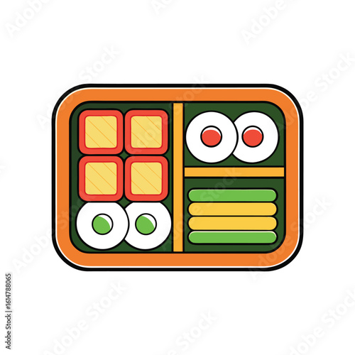 A traditional Japanese bento box lunch, vector illustration isolated on white background