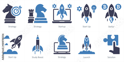 A set of 10 mix icons as strategy, startup, stellar
