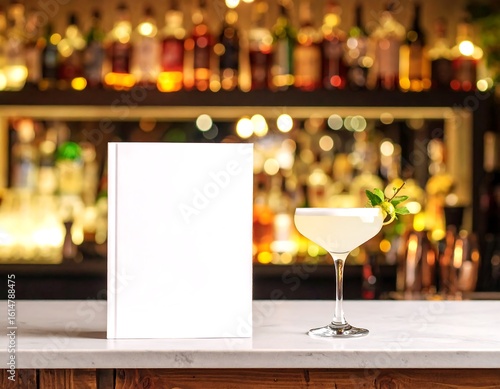 Cocktail menu on bar countertop