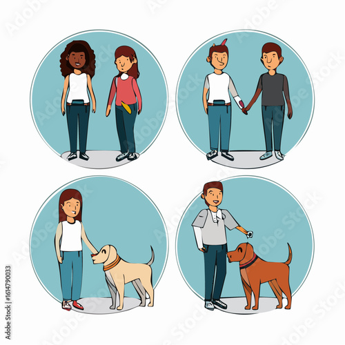 grid of icons for dog greetings- a dog sniffing another dog's rear