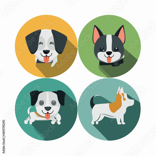 grid of icons illustrating happy dog behaviors- a dog with its tongue out in a happy