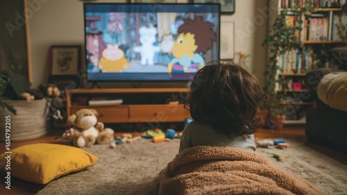 Young Child Watching Cartoons On Television At Home generative ai