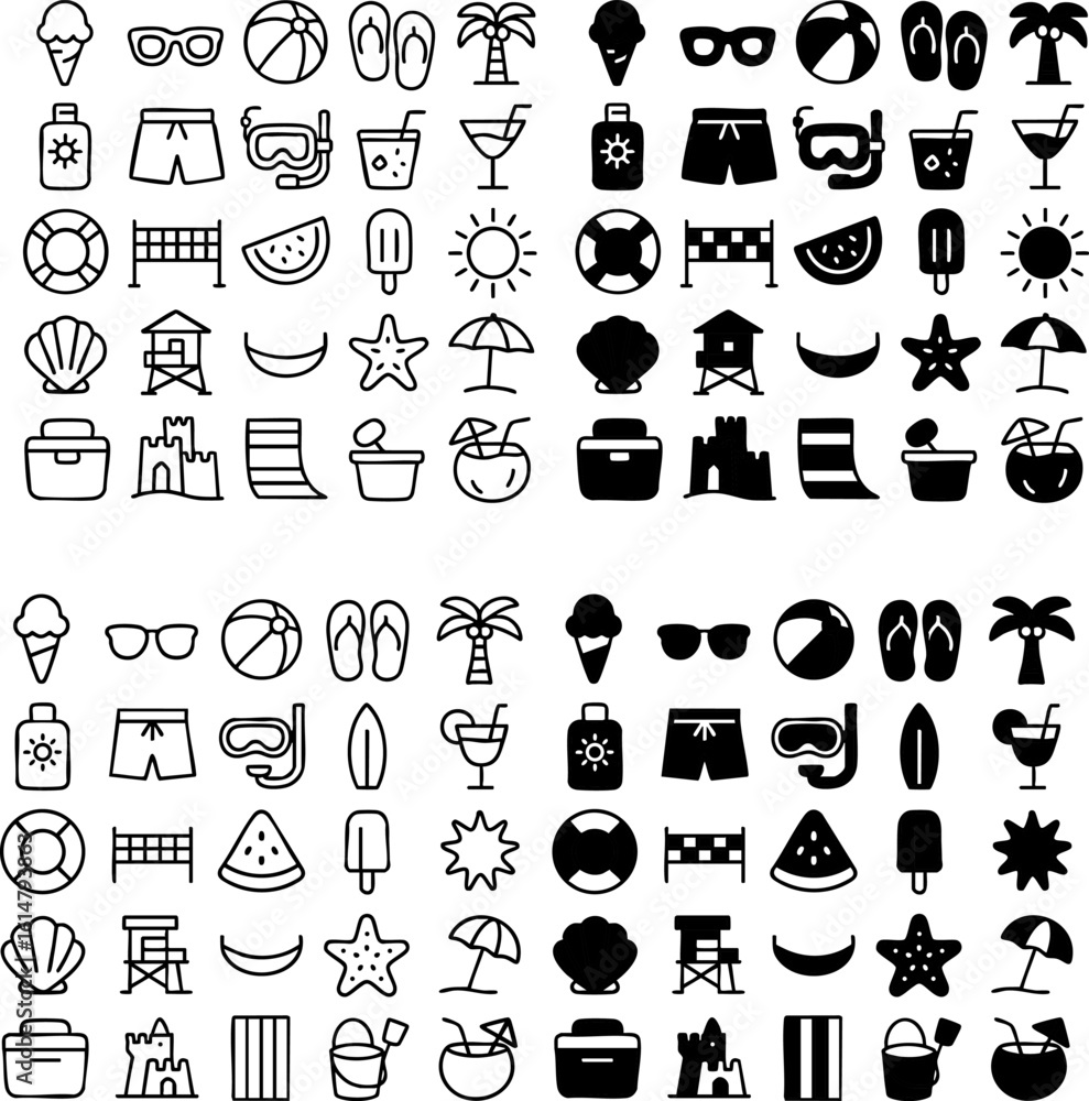 Naklejka premium Summer Vacation Icons Beach Sun and Fun 3.