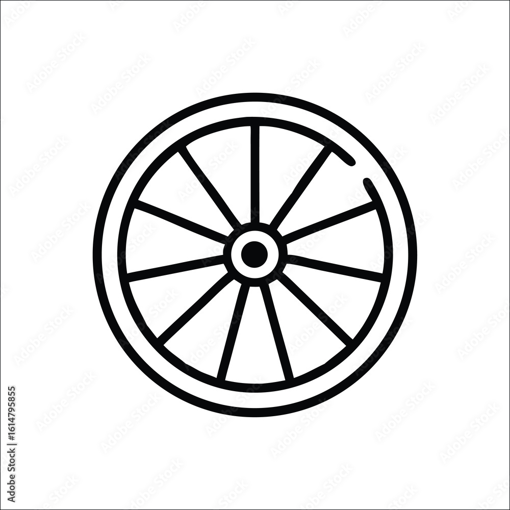 Fototapeta premium Wheel Icon Vector Illustration Symbolizing Movement, Transportation, and Circular Motion