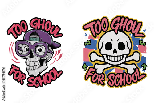 Skull wearing sunglasses and cap with text skeleton