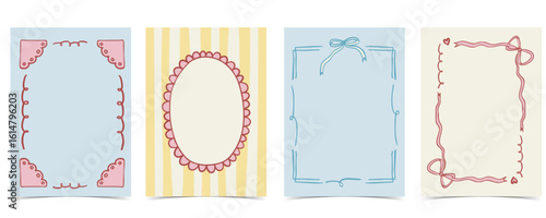 whimsical bow frame with pastel color art coquette style for kid and young birthday card template