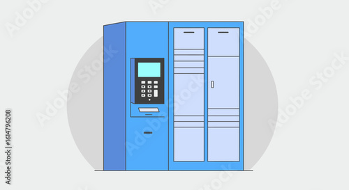 Blue Automated Parcel Locker with Screen and Keypad for Package Delivery