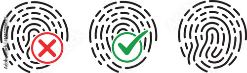 Fingerprint Scan Icon Set   Biometric Security with Approved and Disapproved Symbols Vector