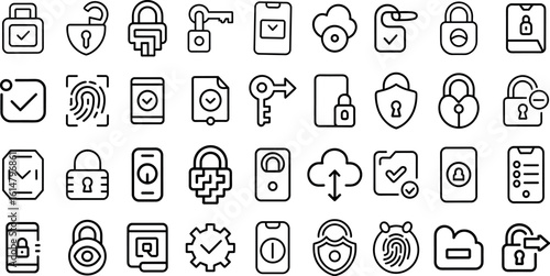lock, unlock line icons set, vector illustration