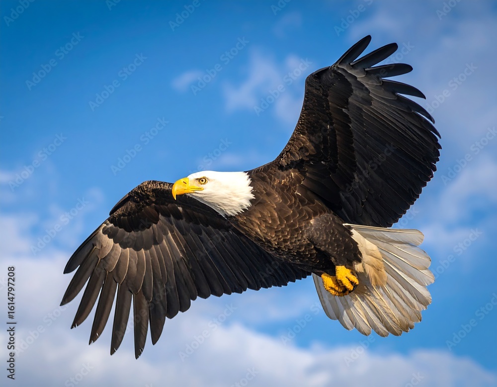 Obraz premium Majestic eagle soaring in blue sky