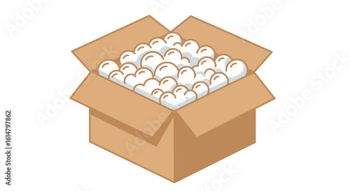 Open Cardboard Box Filled with White Packing Peanuts