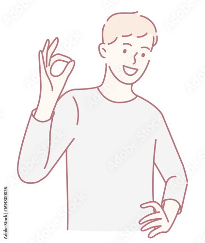 An illustration depicting a young man confidently signaling an okay gesture, conveying a sense of positivity