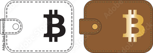 Bitcoin Wallet Icon  Crypto Currency Leather Wallet Vector on Transparent Background