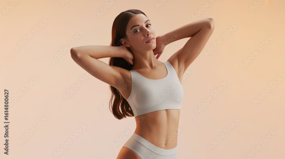 Obraz premium Fit woman in neutral underwear posing confidently