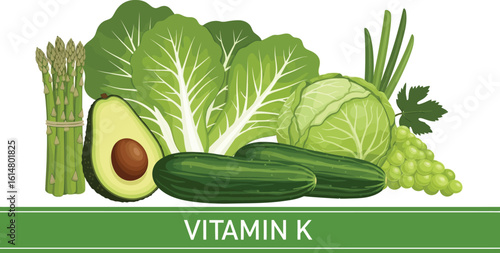 Fresh green vegetables and fruits rich in vitamin K for healthy living