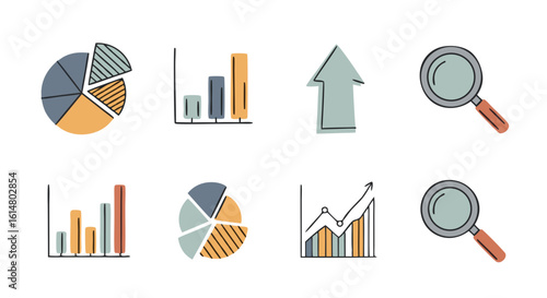 Data Insights: A curated set of business charts and a magnifying glass that represents the power of data