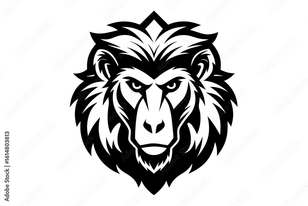 Obraz premium mascot baboon head black and white silhouette