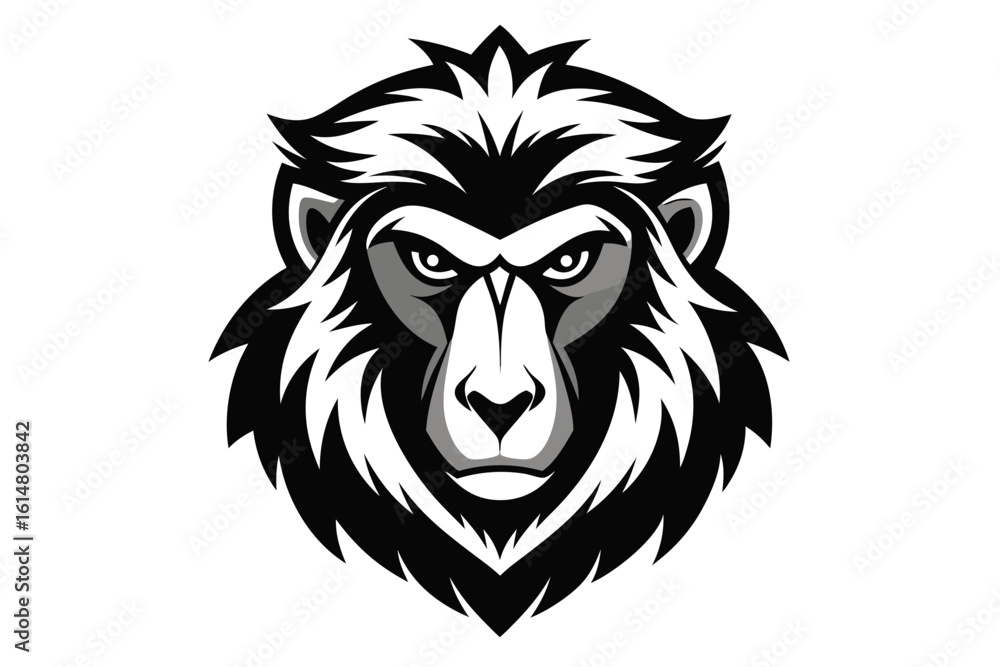 Obraz premium mascot style baboon head black and white vector 