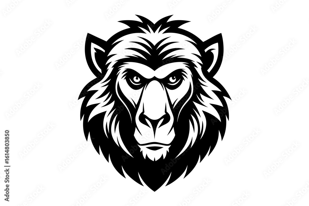 Obraz premium mascot baboon head black and white silhouette