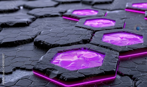Hexagonal pattern with glowing purple light future technology abstract art