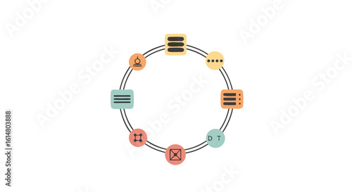 Circular Data Diagram: A sophisticated digital diagram displaying data flow, showcasing modern design and technological innovation for seamless information analysis and interconnectedness.