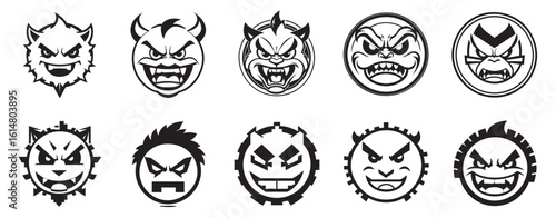 Angry Emoticon logo illustration set collection representing expressive emotional icons suitable for chat apps social media stickers and digital communication projects