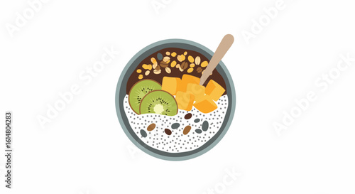Delicious Fusion Bowl: A delightful overhead shot of a healthy bowl brimming with colorful, fresh, and nutritious ingredients. It's a visual feast showcasing vibrant textures and tempting flavors.