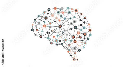 Brain Connectivity in Focus: A detailed digital depiction of a human brain, represented through an intricate network of interconnected nodes and lines, symbolizing neural pathways.