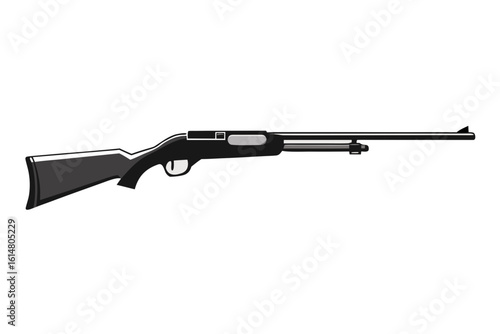 Stylized illustration of a black pump action shotgun on a white background
