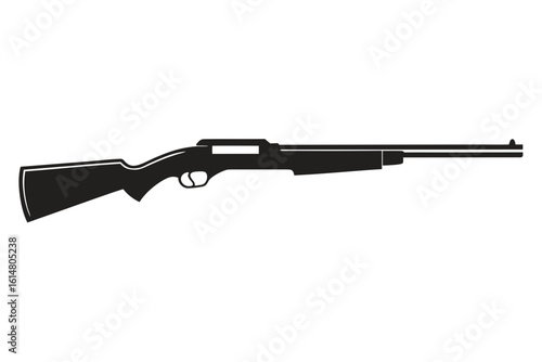 Black silhouette of a pump action shotgun on a white background