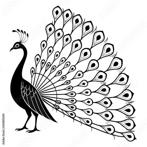 Elegant Peacock Vector Silhouette for Wildlife, Beauty, and Ornamental Themes
