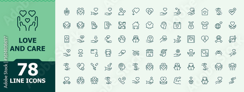 Love And Care linear icon set. Minimal icons set. Interaction icon. Related to respect, friendship, love, unity, hope, donation, heart and more. Partnership icons for website.