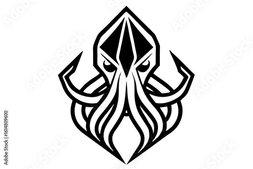 octopus head logo vector geometric design angular shape black and white silhouette