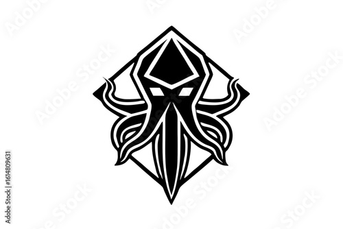 octopus head logo vector geometric design black and white silhouette
