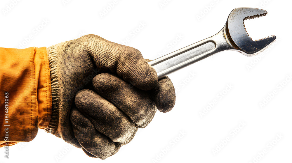 Fototapeta premium Old tools isolated on white background. Old tool with clipping path. Handle mechanic tool. Hand and tool on white background.