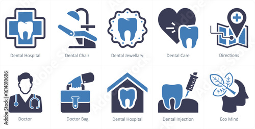 A set of 10 mix icons as dental hospital, dental chair, dental jewellery