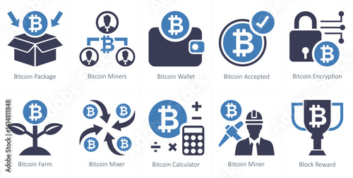 A set of 10 mix icons as bitcoin package, bitcoin miners, bitcoin wallet