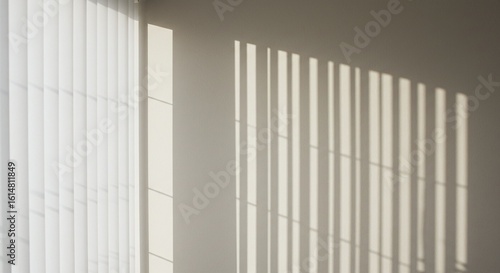 Wallpaper Mural Sunlit Interior Sheer Curtains Cast Vertical Light Stripes on Wall, Minimalist Home Decor Torontodigital.ca