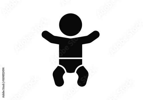 Black silhouette icon of a baby with arms outstretched infant child