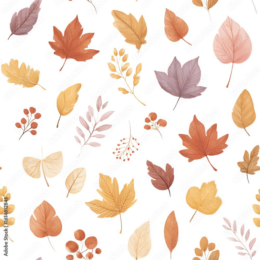 Obraz premium Autumn Leaf Watercolor Seamless Pattern