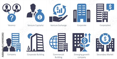 A set of 10 mix icons as vacany, venture capitalist, venture exchange