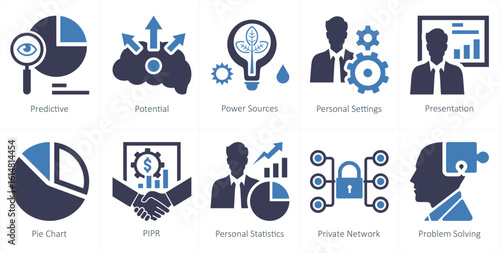 A set of 10 mix icons as predictive, potential, power sources