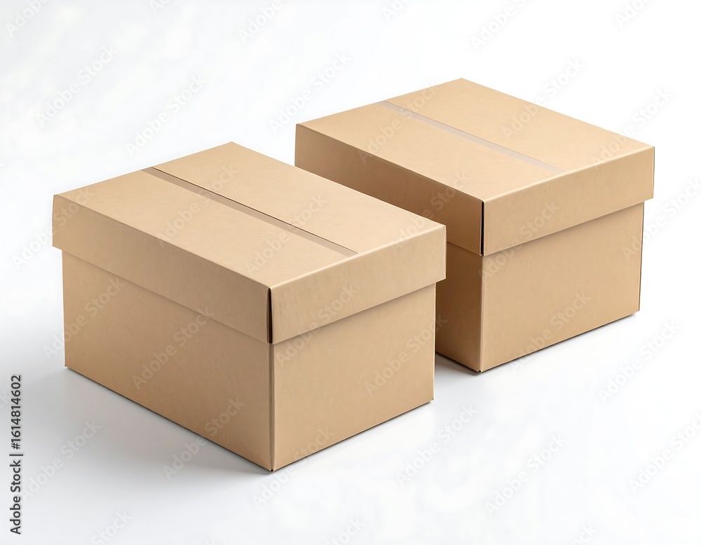 Two light beige cardboard boxes on a white surface Two light beige cardboard boxes on a white surface