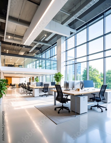 Modern Office Building Interior with Multi-Level Open Design