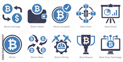 A set of 10 mix icons as bitcoin exchange, bitcoin wallet, bitcoin accepted