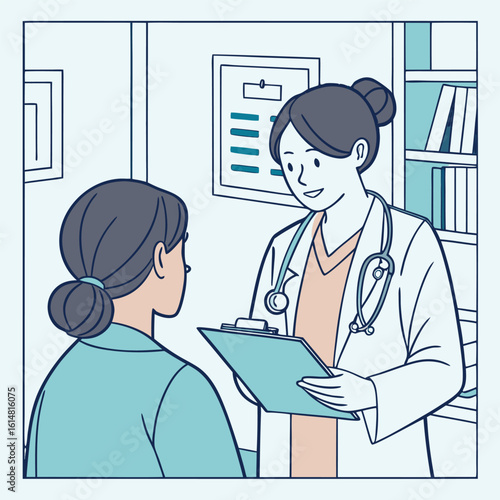 Female doctor consulting patient with health records