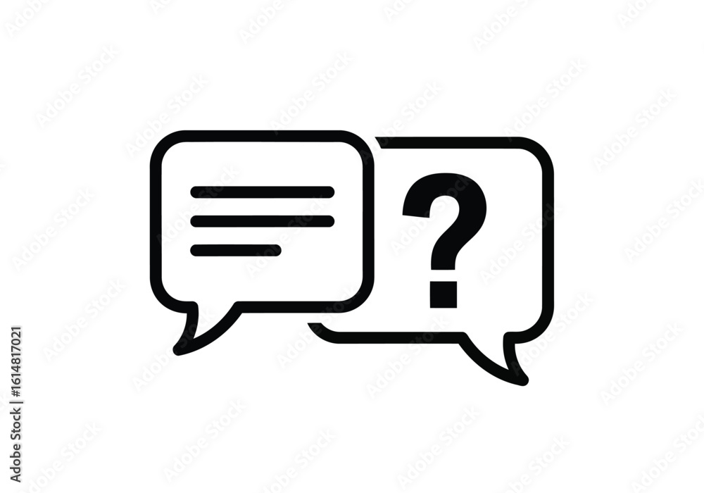 Fototapeta premium Vector illustration of two speech bubbles, one with lines and the other with a question mark
