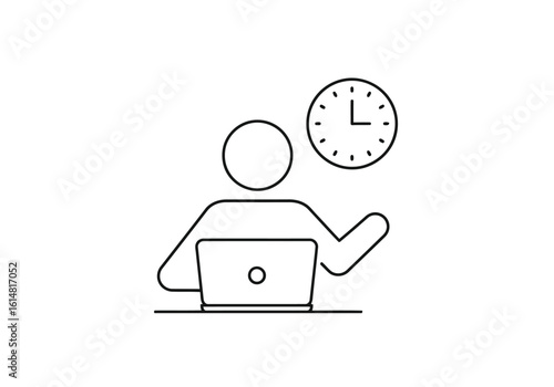 Vector illustration of a person working on a laptop with a clock indicating time management