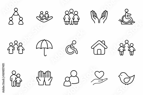 A meaningful bundle portraying core elements of social equality and protection in minimalist line art. Perfect for government reports, NGO posters, and advocacy campaigns