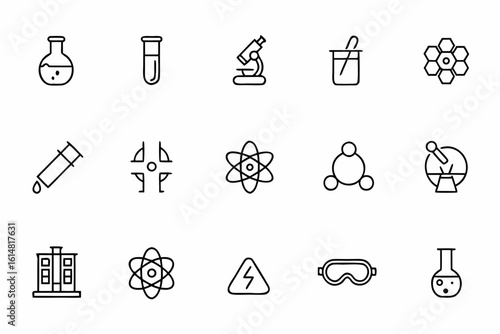 A sleek single-line vector bundle capturing core chemistry concepts and tools. Ideal for school materials, educational platforms, and science branding